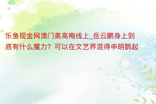 乐鱼现金网澳门美高梅线上_岳云鹏身上到底有什么魔力？可以在文艺界混得申明鹊起