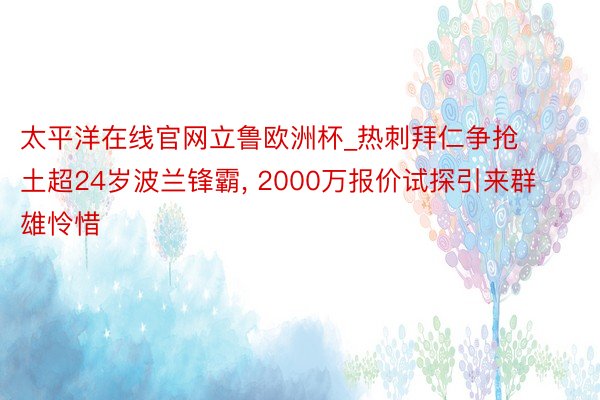 太平洋在线官网立鲁欧洲杯_热刺拜仁争抢土超24岁波兰锋霸, 2000万报价试探引来群雄怜惜