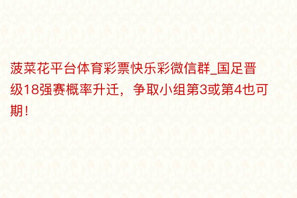 菠菜花平台体育彩票快乐彩微信群_国足晋级18强赛概率升迁,争取小组第3或第4也可期!
