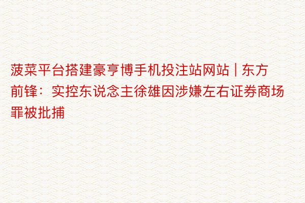 菠菜平台搭建豪亨博手机投注站网站 | 东方前锋：实控东说念主徐雄因涉嫌左右证券商场罪被批捕