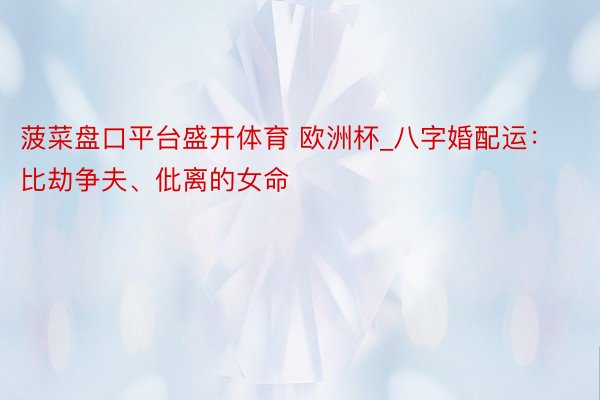 菠菜盘口平台盛开体育 欧洲杯_八字婚配运:比劫争夫、仳离的女命
