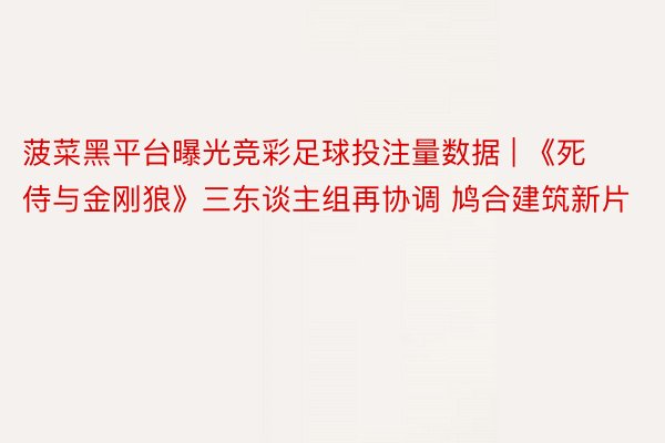 菠菜黑平台曝光竞彩足球投注量数据 | 《死侍与金刚狼》三东谈主组再协调 鸠合建筑新片